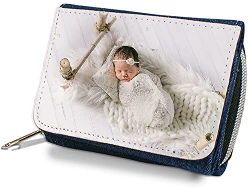 Ocadeau Portefeuille en Textile Bleu Jeans personnalisé Photo – Portefeuille Bleu en Tissu avec Impression Photo