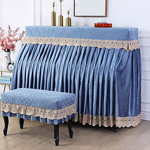 HDYNUZ Klavierabdeckung, Upright Piano Cover, European Style Piano Cover Modern Simple Full Cover Piano Cloth Hochwertige Spitze Electric Piano Dust Cover (Color : Blue, Size : Single Chair Cover)