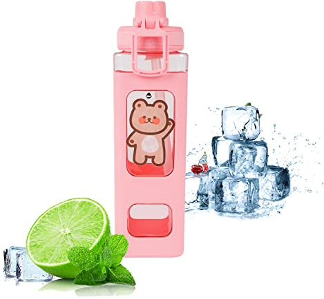 900ml Botella de Agua Deportiva con Pajita,Botella Kawaii de Bebida con Pegatina,Gran Capacidad Reutilizable A Prueba de Fugas Portátil para Escuela GimnasioDeportes Niños Bicicleta Tazas de Agua Jugo