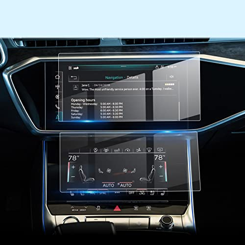 LFOTPP Kompatibel mit Aud-i A6 C8 / A7 4K8 2019+ Displayschutzfolie Set 9H Härte Gehärtetem Glas Anti-Streuung Navi GPS Folie Auto Zubehör (Oberer Schutzfolie+ Unterer Schutzfolie)
