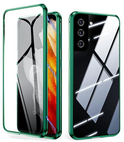 Hülle für Samsung Galaxy S23+/S23 Plus, Magnetische Adsorption Handyhülle 360 Grad Schutz Aluminiumrahmen mit Gehärtetes Glas, Starke Magneten Stoßfest Metall Flip Case Cover - Grün