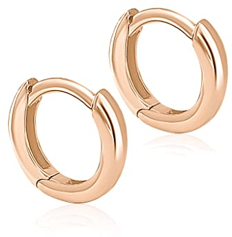 Mary & Jules Creolen Rosegold 925 Sterling Silber rosé vergoldet, Huggies, goldene Ohrringe Damen aus recyceltem Silber, Klappcreolen, Damen Ohrringe, Echtschmuck Ohrstecker für Frauen und Mädchen