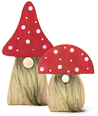 Blümelhuber 2 Pilz Deko Figuren - Wichtel Frühling für Feen Garten - Herbstdeko - Beige Deko Tisch Holz Deko Tisch