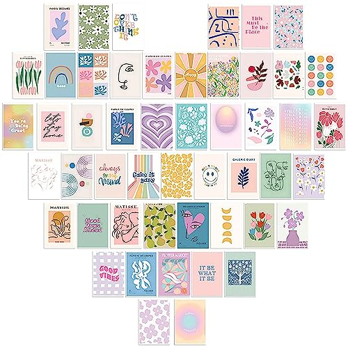 Fyihoxi 50 Stück Ästhetisches Bild Wandcollagen Set Wandkunstdruck Collage Druck Set Asthetische Bilder für Wandcollage für Zimmer,Schlafsaal,Foto Display,VSCO Wall Poster für Schlafzimmer