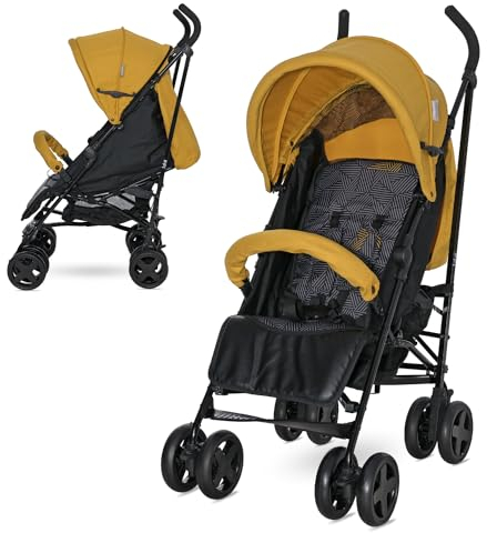 Lorelli Kinderwagen Ida, Reisebuggy, Baby Buggy klein zusammenklappbar, leicht, nur 8,6 kg, kompakter Sportsitz bis 15kg, Kinderbuggy mit verstellbarer Rückenlehne und Fußstütze, 5-Punkt-Gurt, gelb