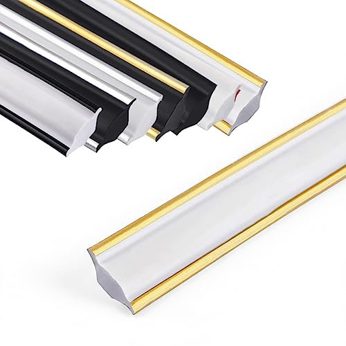 Jackfru Deckenleisten Selbstklebend 5M, Zierleiste Wall Trim, Wandkanten Caulk Strip, Fliesenkanten, Deckenkanten, Zierleisten für Wandübergänge (Weiß mit Gold 12 * 9mm)