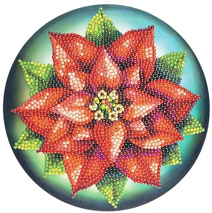 Ideen mit Herz Diamond Painting Fensterbild | doppelseitiger Druck | Ø18,3 cm | inkl. Diamond Painting Steine, Werkzeug und Zubehör (Roter Weihnachtsstern)