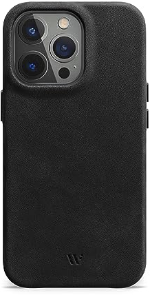 WIIUKA Hülle für iPhone 15 Pro, Leder aus Deutschland, Lederhülle extra Dünn, Premium Handyhülle, Case, Qi, Vintage Schwarz