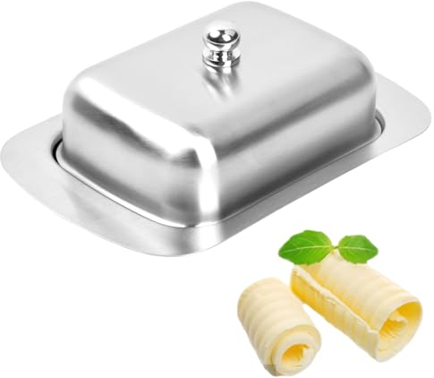 Mantequera de Acero Inoxidable, Mantequera con Cortador, Contenedor de Mantequilla, Caja de Mantequilla, Soporte de Mantequilla, Recipiente de Almacenamiento de Mantequilla, Plata, 19 x 12,5 x 6,7CM