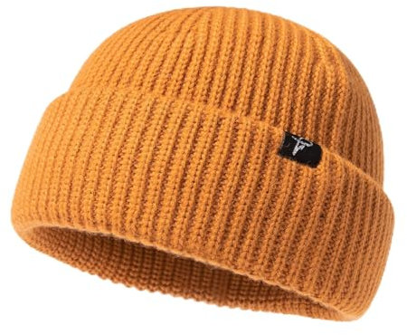 Comhats Herren Damen Gelbe übergroße L/XL Winter Kurze Fischer-Mütze Merinowoll-Mischung Strick-Skull-Watch-Cap für große Köpfe langlebige warme Mütze für kaltes Wetter
