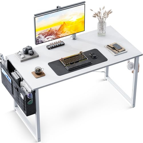 ODK Computer Desk 100 x 48 cm, Small Office Desk with Storage Bag, Writing Study Desk for Home Office, PC Desks and Workstations for Small Spaces, Easy Assembly, White