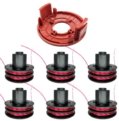 SWTHM AL-KO 112966 Trimmer-Ersatzspule, Φ0,63 Zoll Rasentrimmerspule und RS0010 Ersatzkappe passend für GTE 350, GTE450, GTE550-4003718045727 (6 Spulen und 1 Kappe)