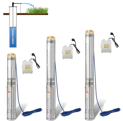 Jiubiaz Tiefbrunnenpumpe, 1100W Tauchdruckpumpe aus Edelstahl mit 20 m Verbindungskabel, 4000l/h Brunnenpumpe 939mm sandverträglich, Unterwasserpumpe Druck 8,1bar, Lieferhöhe Max.81m