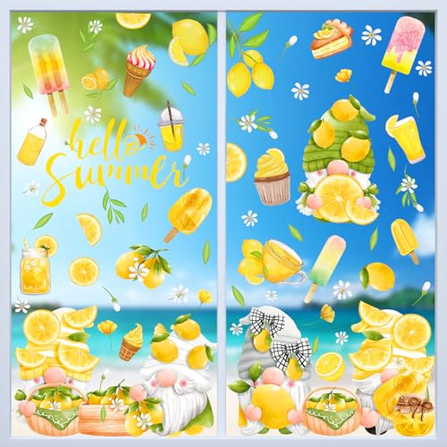 Hianjoo Fensterbilder Selbstklebend Sommer Deko, Fenster Aufkleber Fensterdeko, 9 Blätter Sommer Fenstersticker Dekoration Wiederverwendbar für Kinderzimmer