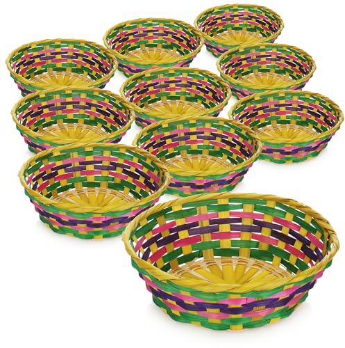 COM-FOUR® 10x paniers en raphia aux couleurs vives pour la décoration - Panier de Pâques - paniers pour œufs de Pâques, petits pains, collations et clés - Décorations de Pâques (010 pièces - colorées)