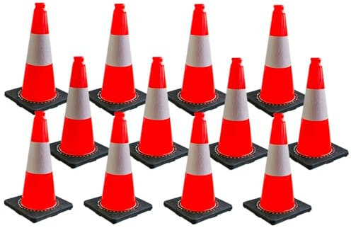 50CM Traffic Cone - Orange | PVC Road Safety Cone with Weighted Base | High Visibility Reflective Street Cone | Portable Wind-Resistant Traffic Cone with Black Base - 2 Cones