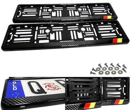 2x Black Real Carbon Fibre Fiber Euro UK Car Licence Registration Number Plate Holder Surround Frame German Deutschland