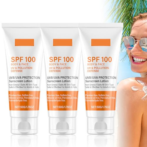 Crème solaire FPS 100, 50g Sunscreen SPF 100, Sunscreen Lotion, Lotion solaire avec protection UVA/UVB, Hydratant, Anti-âge Crème solaire Résistant à l'eau Convient à tous les types de peau (3 PC)