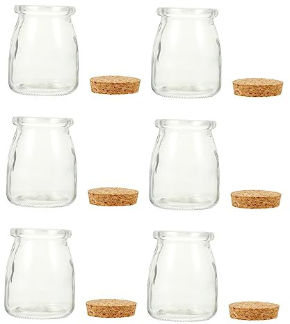 LABRIMP 6ensembles Bouteilles Verre Transparent Avec Bouchons Liège Pots De Stockage Pratiques Pour Yaourt Pudding Et Décoration Lot