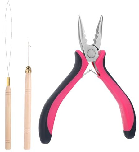 JJUNW Microring Haarverlängerung Set, Haarverlängerungs Zange mit 1 Stück Microring Nadel Einfädler und 1 Ziehen Haken Zange für dreadlocks extension Extensions Zubehör für Haar Erweiterungen (3pcs)