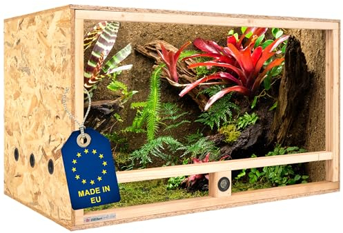 ITA Holz Terrarium 100x60x60 cm mit Seitenbelüftung & Integriertem Hygrometer - Holzterrarium aus OSB-3 Platten - Terrarien für Reptilien, Schlangen, Amphibien - EU Produkt, FSC Zertifiziert