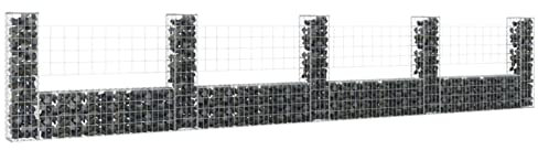 Iiaky Panier de Gabion en Forme de U avec 5 poteaux Fer 500x20x100 cm,Paniers À Gabions,Paniers À Gabions Arqués,Gabion,