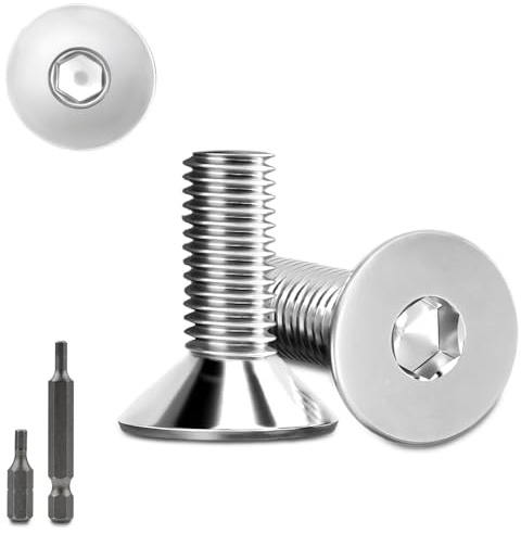 60 Stk Senkkopfschrauben M5x16mm Edelstahl Innensechskant M5 Edelstahlschrauben DIN 7991/ISO 10642 Senkkopf Schrauben Steckdose Gewindeschrauben Senkschraube mit 2 Stk Sechskant Schrauberkopf(Silber)