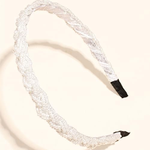Trachten-Haarreif Perlen Flechtoptik,Damen Haarschmuck Rutschfest,Haarband Geflochten Fürs Dirndl,Damen Mädchen Hochzeitsfrisuren Accessoires Fürs Dirndl (Creme-Weiß) Adv138
