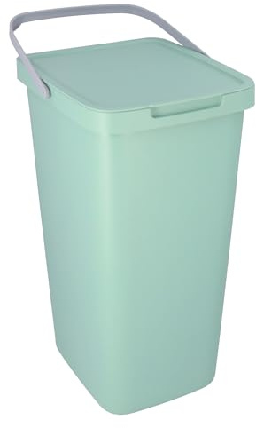 HRB Mülleimer Küche 25 L mintgrün, großer Abfalleimer mit Deckel, Müllsystem mit Wandhalterung, inkl. Haltering für Müllbeutel, idealer Küchenmülleimer