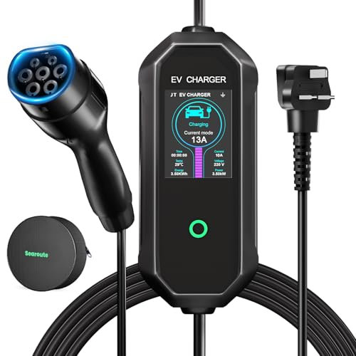 EV Charger Cable Type 2 to UK 3 Pin Plug, 15M 3.5KW Portable Electric Car Charger, 6A/8A/10A/13A Adjustable 12H Schedule Charging, Type 2 to UK 3 Pin Charging Cable with Carry Bag, 2.8 LED Dsiplay