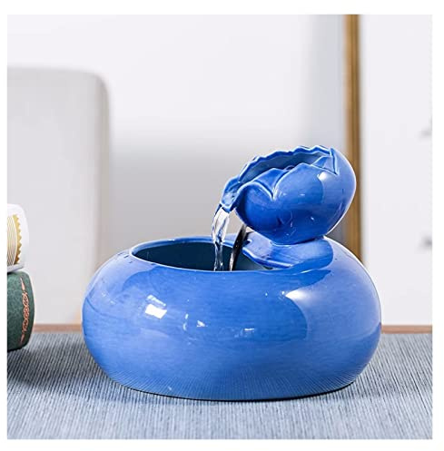 Tabletop Decor Fountain, Ceramic Tabletop Water Fountain Feature Zen Tabletop Fountain for Indoor and Outdoor Home Decoration Table Desktop Office, L 7.6 x W 7.6 x H 5.9,for Home Relaxation(Blue)