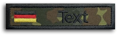 ZEROMEK Klett Patch mit Deutschland Flagge & Name bestickt – Camouflage/Flecktarn Aufnäher mit Klett – Tarnfleck Namensschild Klett personalisiert in diversen Größen (13x2,5cm)