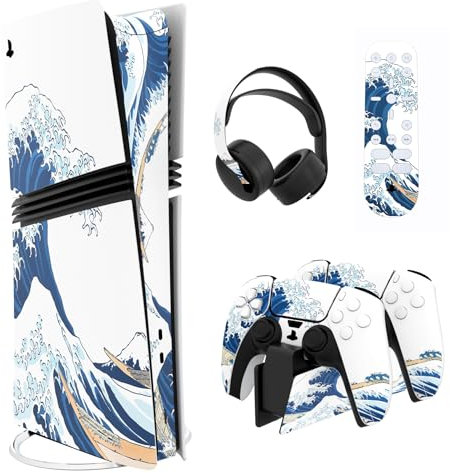 playvital Autocollant pour ps5 Pro Console Digital & Disc Protection Accessoires pour ps5 Manette & Sticker Casque & Station de Charge & Télécommande-Grande Vague Kanagawa