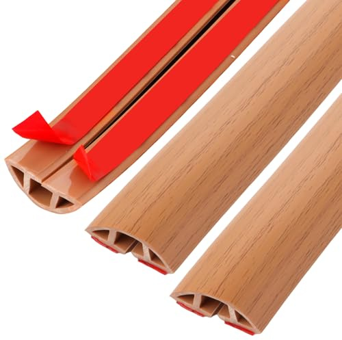 LOLYSIC 3 Stück Selbstklebender PVC Kabelkanal – 1m x 50mm x 14mm, flexibel in Holzoptik Braun, für Büro, Werkstatt & Schule
