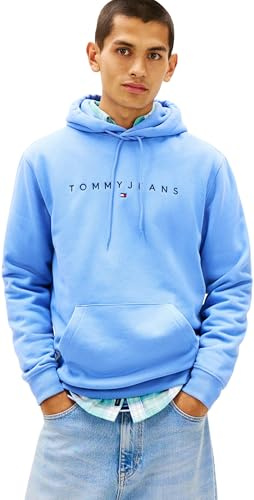 Tommy Jeans Herren Hoodie Linear Logo mit Kapuze, Blau (Light Horizon Blue), L