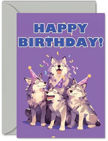 Wolfs-Geburtstagskarte für Sie und Ihn, Partytier-Pyramide, Happy Birthday Karte für Mutter, Vater, Bruder, Schwester, Tante, Onkel, Cousin, Freund, Familie, Kollegen, A5, Geburtstagskarte