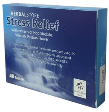 Natural Stress & Anxiety Relief Tablets with Hop Strobile, Valerian & Passion Flower– Herbal Mood Support Tablets for Calm, Low Mood & Overthinking – Non-Drowsy, Vegan, UK-Made, 48 Capsules