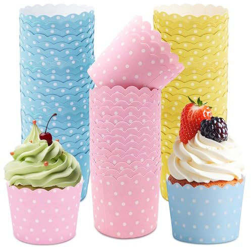 Cupcake Wrapper, 150 Stück Muffin Förmchen, Muffinförmchen Papier, Mini Muffin Papierförmchen Cupcake Förmchen Muffins Papierförmchen, für Geburtstage Hochzeiten und Partys(Rosa Blau Gelb)