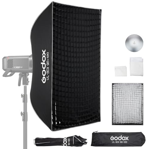 GODOX Ombrello Softbox 90 cm x 120 cm con Diffusore a Griglia e Riflettore, Installazione Rapida Bowens Mount, Softbox Compatto per Fotografia, Luce Continua e Flash Stroboscopico
