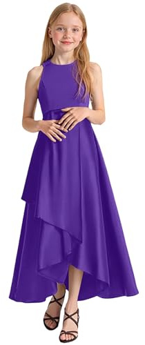 Vuncio Robe de Soirée Fille sans Manches Habillée Mariage Cérémonie Robe Ado Fille Princesse Chic et Elegant Leger Fluide Casual Confortable Vacances 2-14 Ans