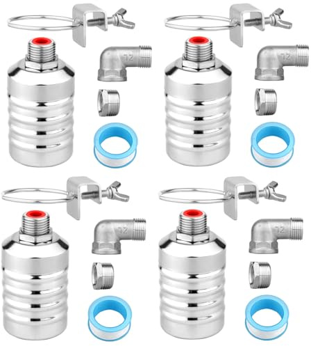 Kit de 4 Vannes à Flotteur d'Eau, 1/2 à 3/4'' en Acier Inoxydable Vanne Flotteur de Contrôle Automatique Du Niveau d'Eau pour Aquarium Piscine Aquarium Abreuvoir Bétail Distillateur