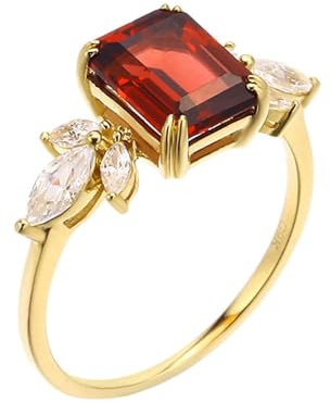 Homxi Hochzeitsringe Gold Damen Ringe 9 Karat, Rechteck mit Kreierter Granat und Moissanit, Verlobung Ring Gold für Frauen Groß 52 (16.6)