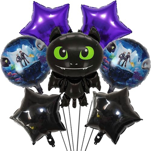 Cartoon Geburtstag Deko Junge, 7 Stück Geburtstag Folienballon kinder Enthält Runde ballons, Pentagramm, Drachen ballons