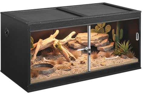 unipaws Großes Reptilien Terrarium 91 x 45 x 45 cm, Frontöffnendes Terrarium mit Glasschiebetüren, Oberbelüftung, stapelbares Gehege für Echsen, Bartagamen und andere Reptilien