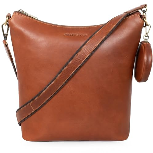 Marc Peter® Umhängetasche aus Leder für Damen, Schultertasche, Echtleder Crossbody Bag, Handtasche für Alltag & Büro - Braun
