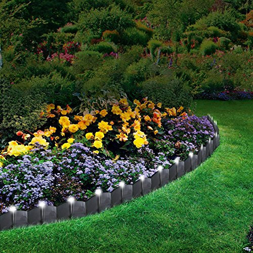 Parkland 24 Pack Solar Powered White LED Light Up Hammer In Garden Lawn Edging Interlocking Plant Border Landscape Decorative Flower Bed Patio Driveway Walkways