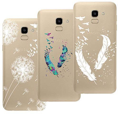 HopMore 3X Coque Samsung Galaxy J6 2018 Transparente Motif Swag Silicone Souple Etui Coques Samsung J6 2018 Antichoc Ultra Mince Fine Gel Bumper Case Étui Housse pour Fille Femme - Bleu Blanc