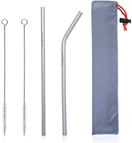 iBasingo Pajita de titanio ecológica, reutilizable, ligera y portátil, pajita para beber con cepillo de limpieza, cubiertos de agua para acampar al aire libre Ti1018T