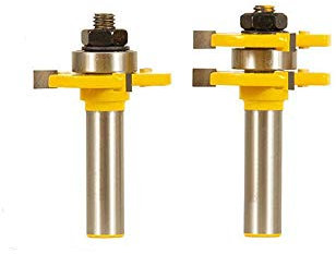 Tongue and Groove Set 2PCS 1/4*1/4 Shank Matched Tongue and Groove Router Bit Set 3 Teeth Adjustable T Shape Wood Tenon Cutter for Woodworking Tool