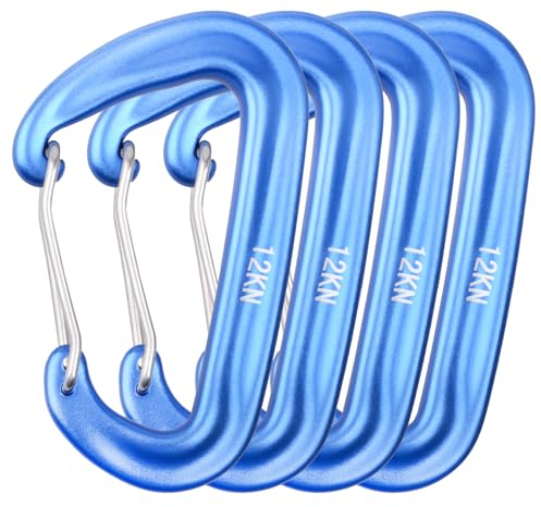 TRIWONDER 12kN Karabiner, Rostfrei und Ultraleicht Karabinerhaken Schlüsselanhänger, Flugzeug Aluminium, D Form Karabiner Set für Hängematten, Camping, Wandern, Angeln (Königsblau - 4 Stück)